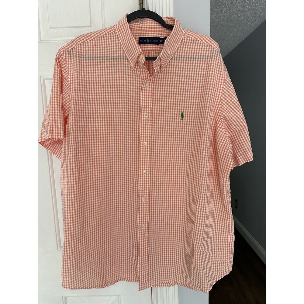 EUC Polo by Ralph Lauren Orange Gingham Classic Fit Short Sleeve Button Down